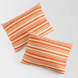 [ Thumbnail: Red and Beige Colored Lined Pattern Pillow Sham ]