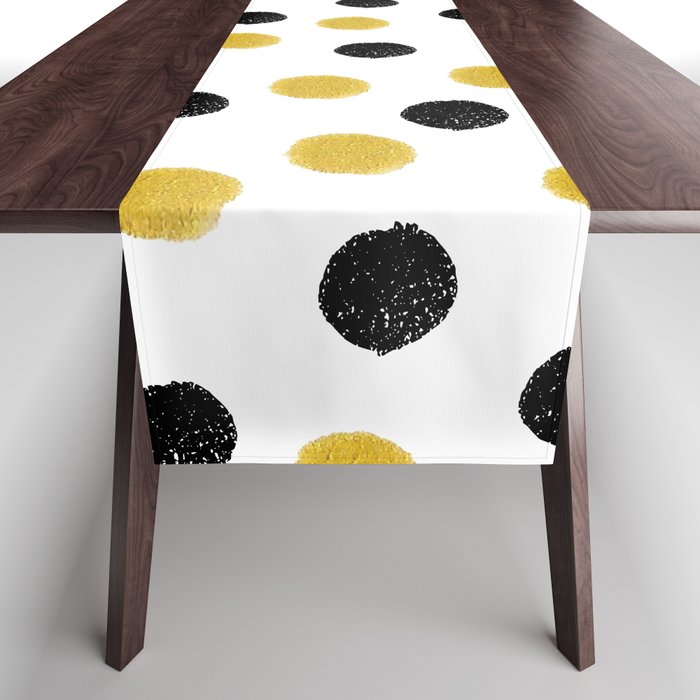 Seamless pattern with gold and black chaotic dots Table Runner
