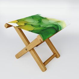 Yellow Green Blue 522 Abstract Modern Alcohol Ink Painting by Herzart Folding Stool