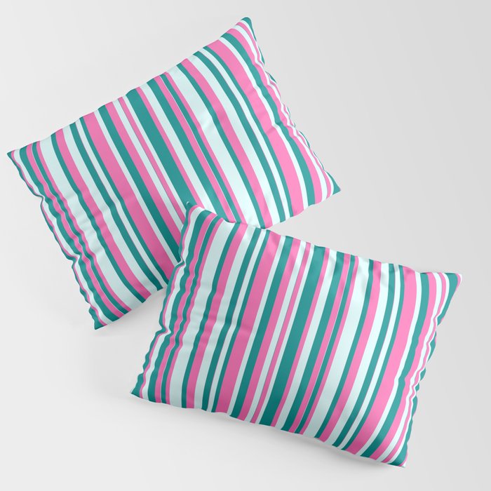 Hot Pink, Dark Cyan & Light Cyan Colored Lines Pattern Pillow Sham