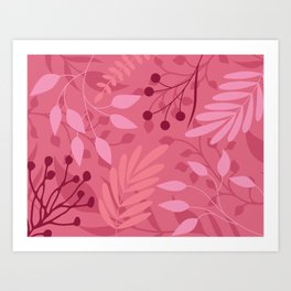Stylized Botany Foliage And Plants Coral Pink Art Print