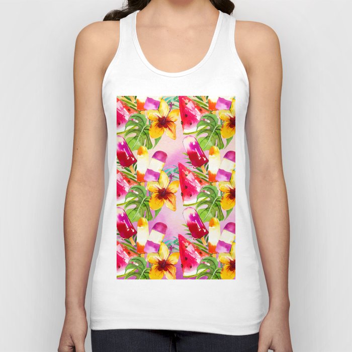 Hand Painted Pink Lilac Yellow Watercolor Summer Fruity Floral Tank Top