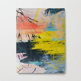 Adventurer: A vibrant abstract mixed-media piece in pink yellow and green by Alyssa Hamilton Art Metal Print