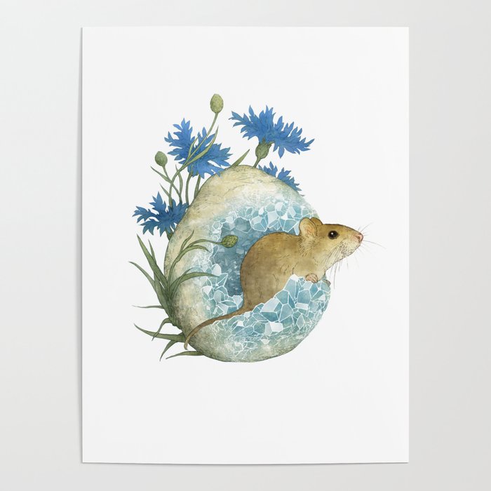 Field Mouse and Celestite Geode Poster