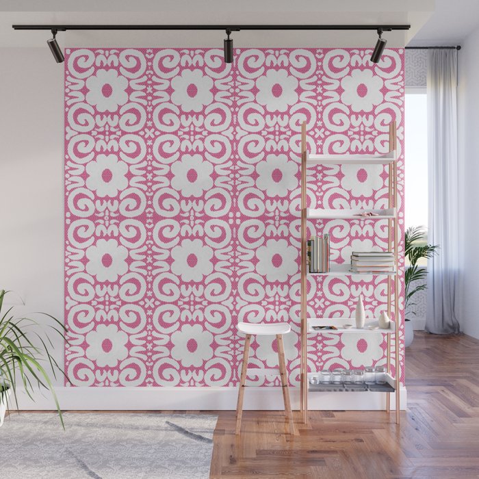 Spring Daisy Retro Lace Hot Pink Wall Mural