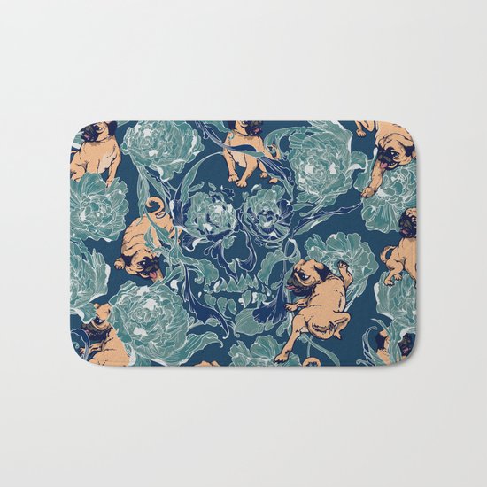 Climbing Pug & Floral Bath Mat