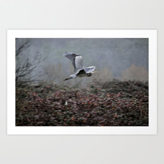 Blue Heron in the Rain Art Print