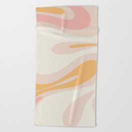 Mellow Flow Retro 60s 70s Abstract Pattern Pale Pink and Mustard Beach Towel