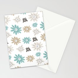 Aquaverde Floral Pattern Brown Soft Blue Green on White Stationery Card