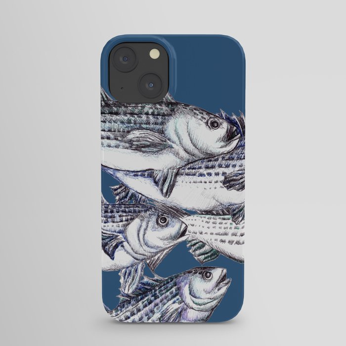 Striped Bass Fish in Marine Blue iPhone Case
