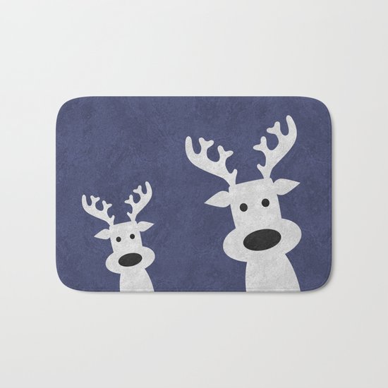 Christmas reindeer blue marble Bath Mat