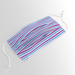 [ Thumbnail: Blue, Mint Cream, Dark Magenta, and Light Gray Colored Stripes Pattern Face Mask ]