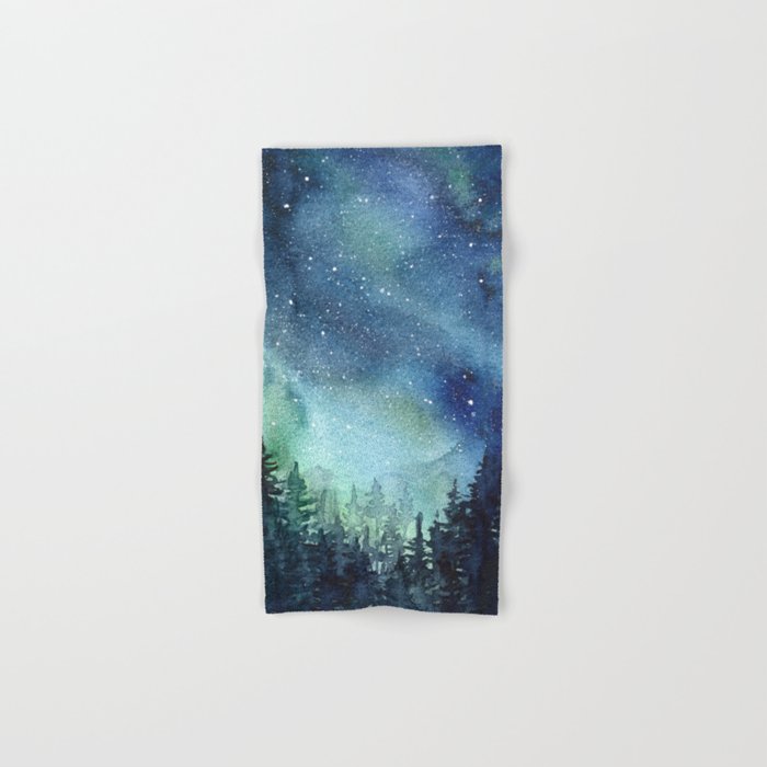Galaxy Watercolor Aurora Borealis Painting Hand & Bath Towel