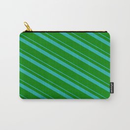 [ Thumbnail: Light Sea Green and Green Colored Stripes/Lines Pattern Carry-All Pouch ]