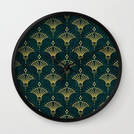 Elegant Luxury Art Deco Century Pattern Gold Green Wall Clock
