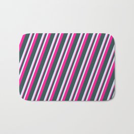 [ Thumbnail: Dark Slate Gray, Lavender & Deep Pink Colored Lines/Stripes Pattern Bath Mat ]