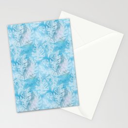 Blue Palm Leaves Batik Pattern Stationery Card