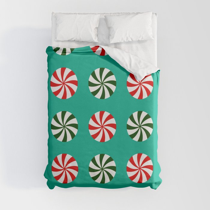 Striped Candy Mints in Christmas Colors Pattern Duvet Cover