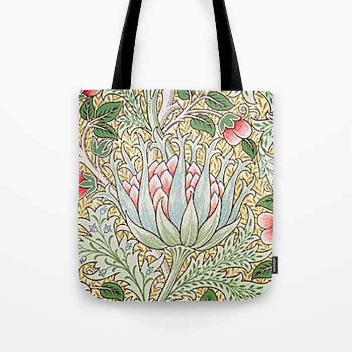 William Morris Green and Yellow Artichoke Wallpaper Vintage Floral Pattern Victorian Green Floral Pattern Tote Bag