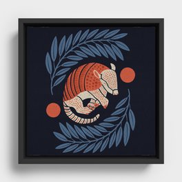 Sleepy Armadillo – Navy Blue and Red Framed Canvas
