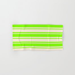 [ Thumbnail: Beige & Chartreuse Colored Striped/Lined Pattern Hand & Bath Towel ]