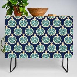 POMEGRANATES in MINT GREEN AND SAND ON DARK BLUE Credenza