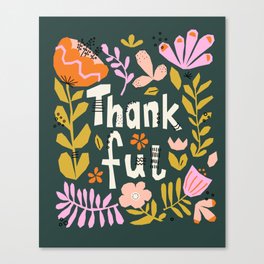Thankful Gratitude Greetings Paper Cut Flowers Canvas Print