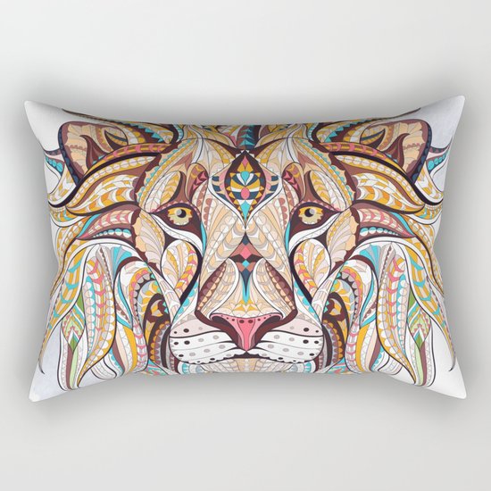 Brown Ethnic Lion Rectangular Pillow