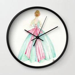 Big Pink Bow Wall Clock | Dancing, Women, Ballgown, Bows, Janetmetzger, Cinderella, Theemptynest, Watercolor, Roses, Painting 