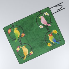 Tiki Birds - Green Pattern Picnic Blanket