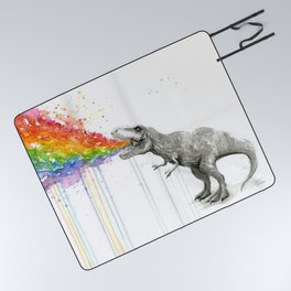 T-Rex Dinosaur Rainbow Puke Taste the Rainbow Watercolor Picnic Blanket