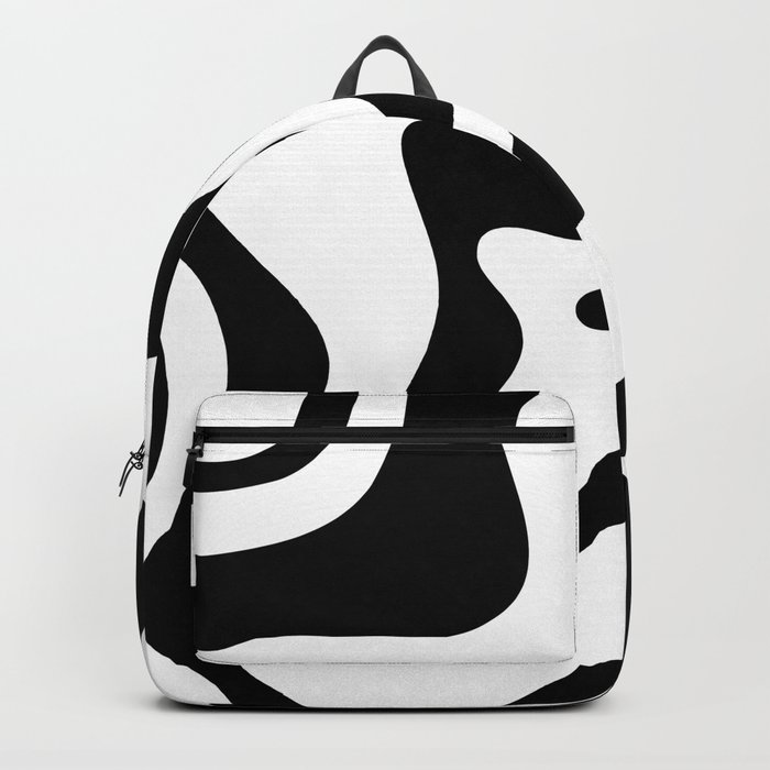 Retro Liquid Swirl Abstract Pattern Square Black and White Backpack