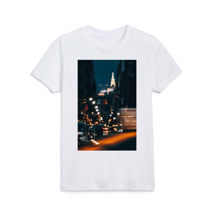 New York City Manhattan skyline at night in SoHo Kids T Shirt