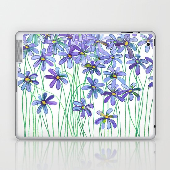 Purple Daisies in Watercolor & Colored Pencil Laptop & iPad Skin