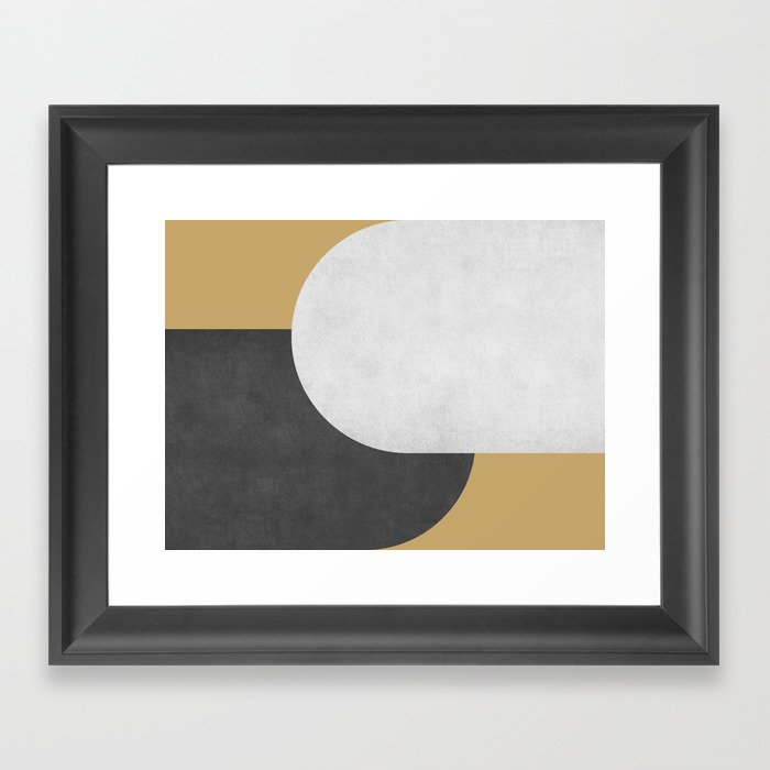 Halfmoon Colorblock - Black White on Gold Framed Art Print
