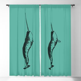 Narwhal Narwhale I love you on Aqua Blackout Curtain