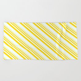 [ Thumbnail: Yellow and Mint Cream Colored Striped/Lined Pattern Beach Towel ]