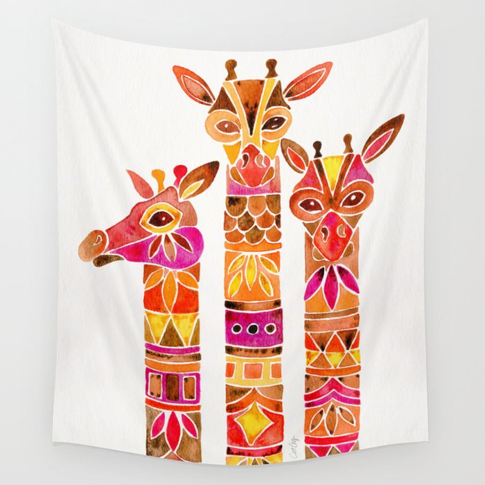 Giraffes – Fiery Palette Wall Tapestry
