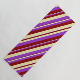 [ Thumbnail: Dark Orchid, Dark Red, and Pale Goldenrod Colored Striped/Lined Pattern Yoga Mat ]