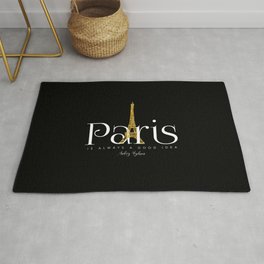 Paris is always a good idea - Audrey Hepburn - gold eiffel Black Area & Throw Rug