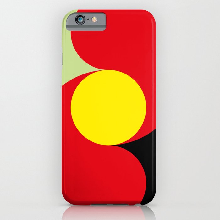 This is a sun splitting the sky in two sides, one black, one green. Spitting deep red round rays. iPhone Case