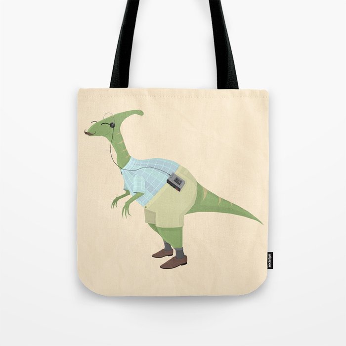 Hipster Dinosaur jams to some indie tunes on his walkman Tote Bag