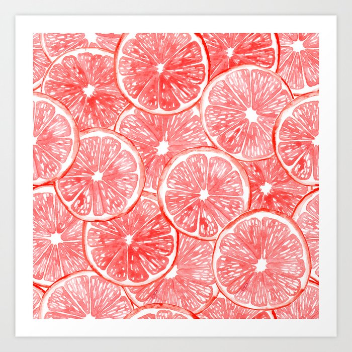 Watercolor grapefruit slices pattern Art Print