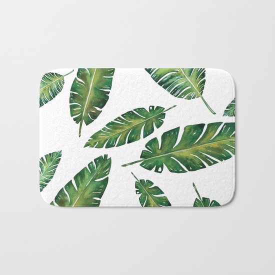 Decorative Watercolor Tropical Leaves Pattern Bath Mat