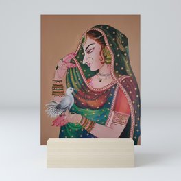 Mughal Lady with bird Mini Art Print