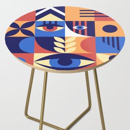 Bauhaus geometric abstract elements with eyes and simple forms. Modern style shapes, minimalistic retro design. Hipster 20s trend collage, illustration.  Side Table
