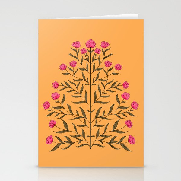 Indian Floral Motif Pattern - Pink & Saffron Stationery Cards