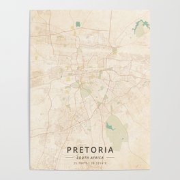 Pretoria, South Africa - Vintage Map Poster