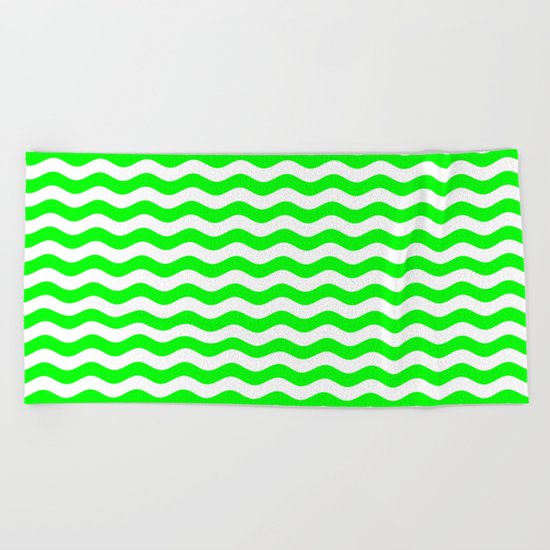 Wavy Stripes (Green/White) Beach Towel