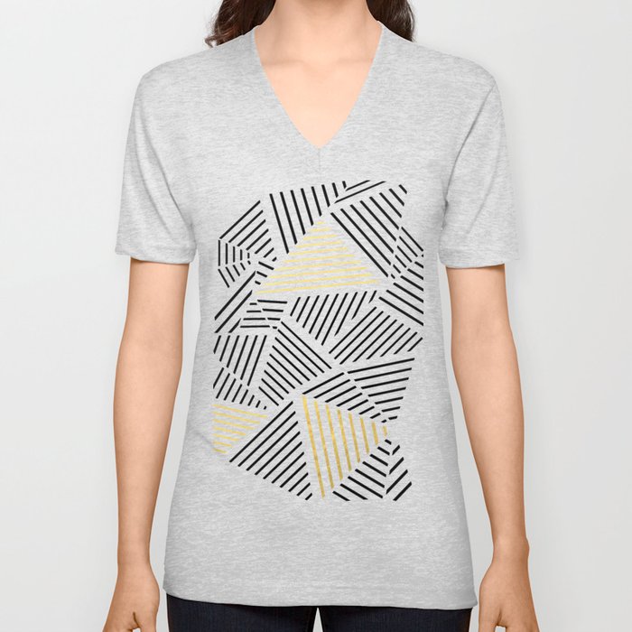 A Linear White Gold New V Neck T Shirt